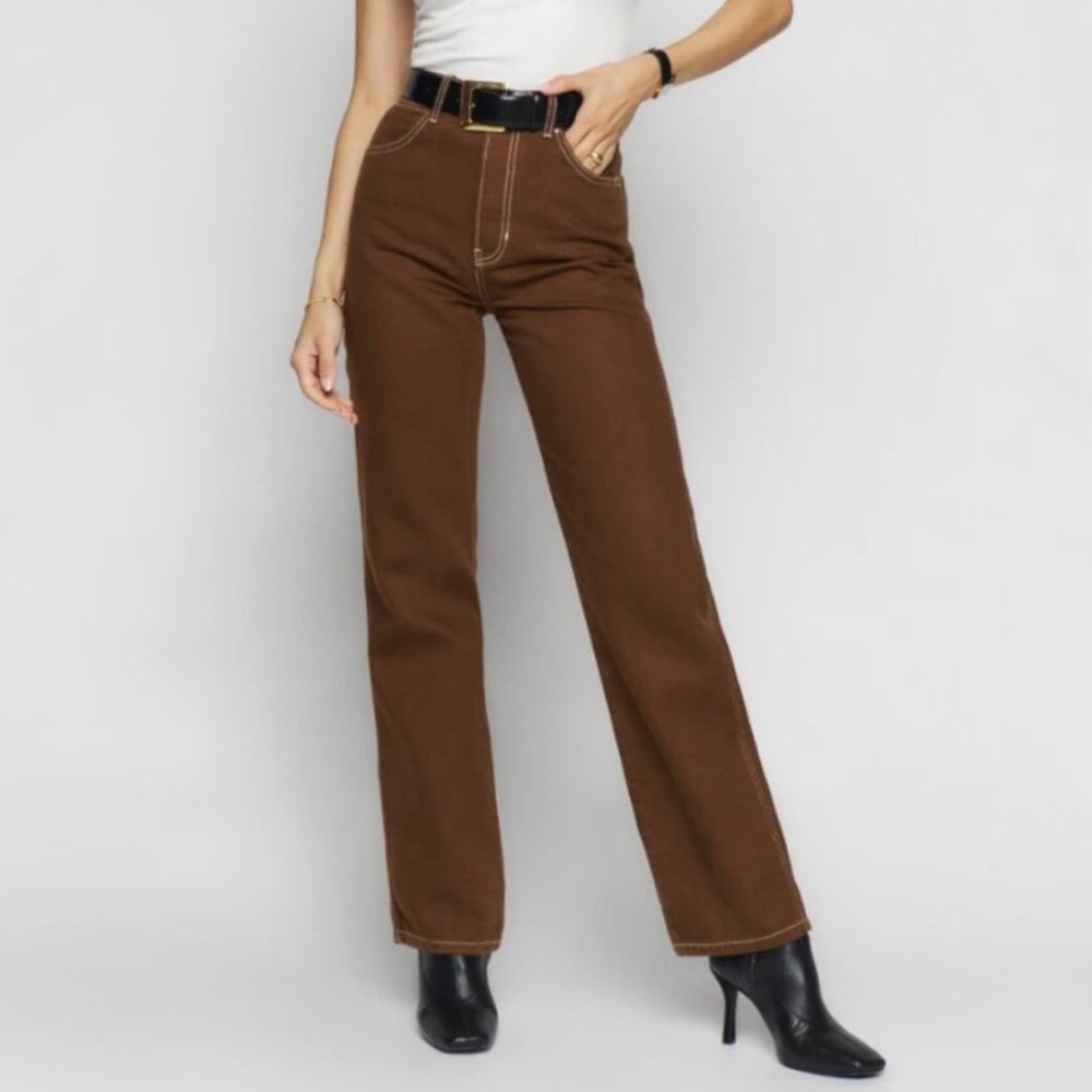 REFORMATION JEANS Cowboy High Rise Straight Leg Chocolate Wash Women's 23
